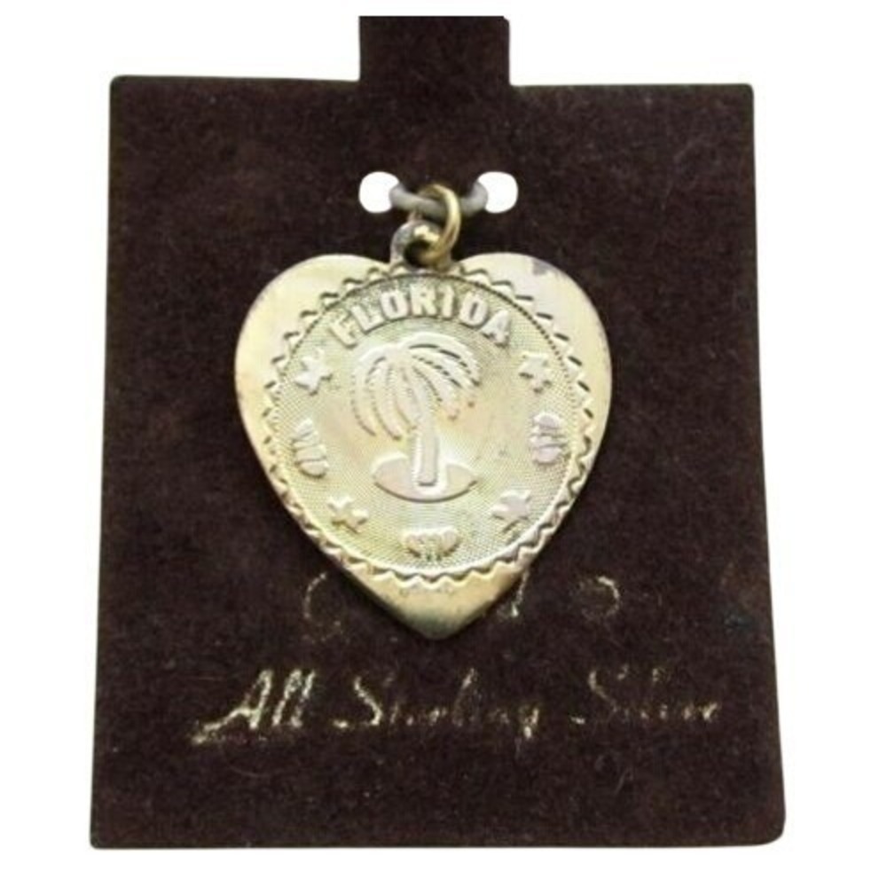 Vintage Gold Vermeil ASCO Sterling Silver FLORIDA Heart Travel Pendant Charm NOS